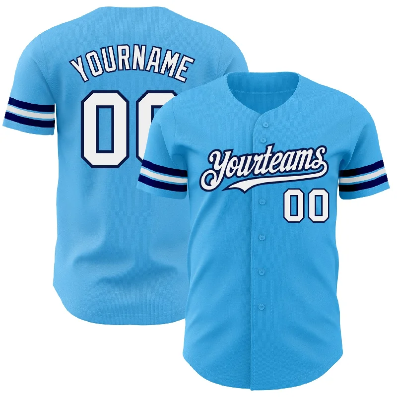 Baseball Jersey for Soft Fabric Feel-Custom Sky Blue White-Navy Authentic Baseball Jersey