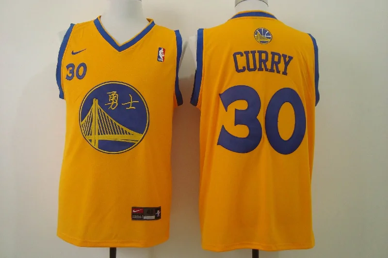 Basketball Jersey for Team Customization-Men's Golden State Warriors #30 Stephen Curry Chinese Yellow Authentic Stitched Basketball Jersey