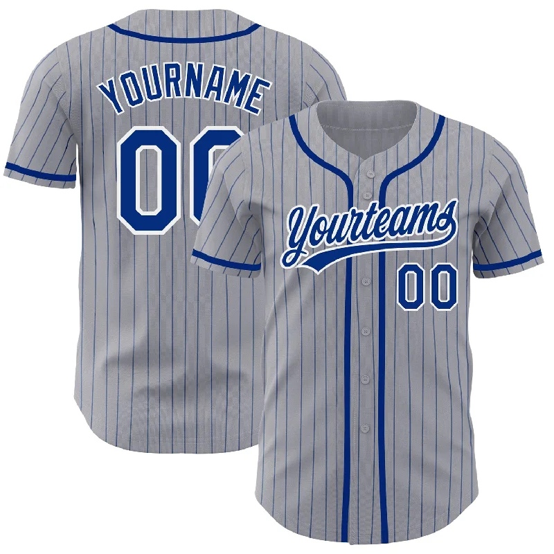 Baseball Jersey for Youth Baseball Teams-Custom Gray Royal Pinstripe White Authentic Baseball Jersey