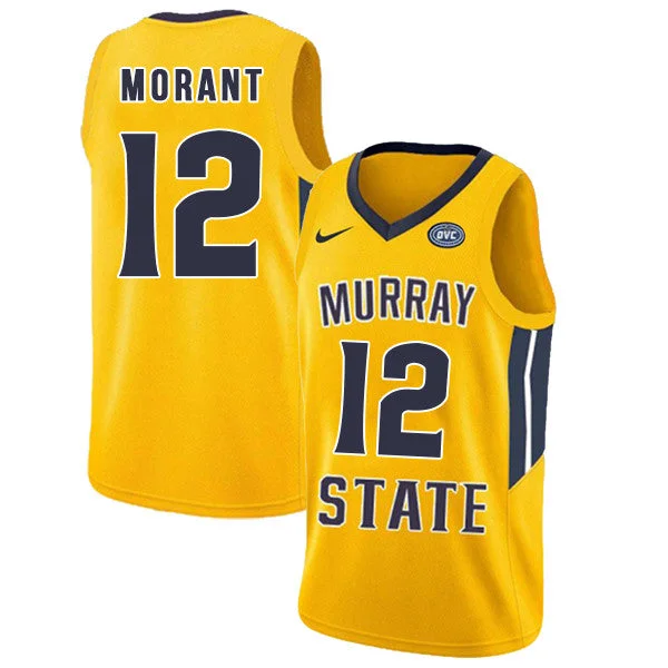 Basketball Jersey for High-Performance Game Gear-Murray State Racers 12 Ja Morant Yellow College Basketball Basketball Jersey