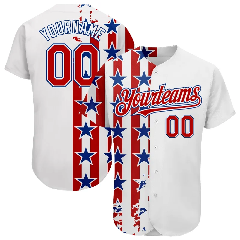 Baseball Jersey for Comfortable and Soft Sportswear-Custom White Red-Royal 3D American Flag Authentic Baseball Jersey