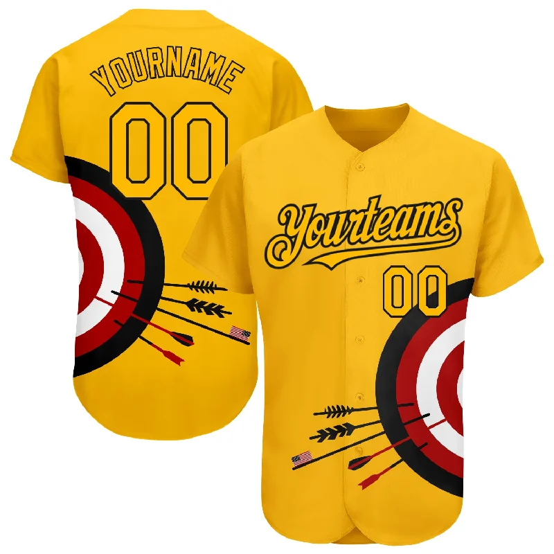 Baseball Jersey for Professional Team Jersey Design-Custom Gold Black-Red 3D Pattern Design Dart Board Target Authentic Baseball Jersey