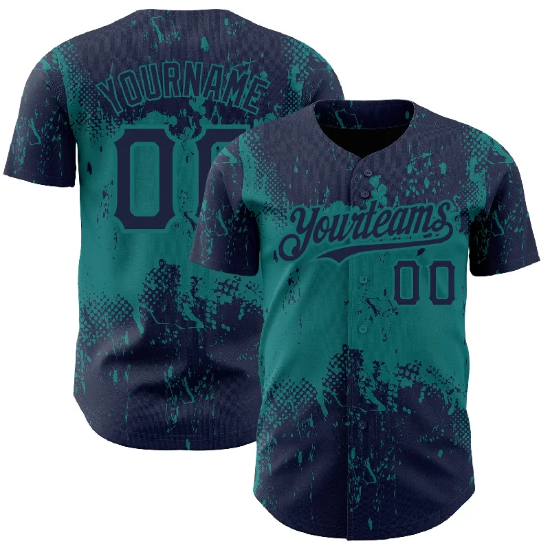 Baseball Jersey for Young Baseball Enthusiasts-Custom Navy Teal 3D Pattern Design Abstract Splatter Grunge Art Authentic Baseball Jersey