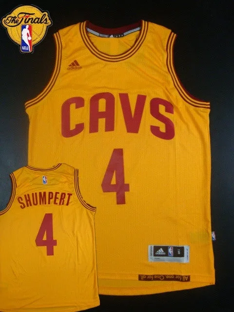 Basketball Jersey for Custom Team Logos and Numbers-Cavaliers 4 Shumpert Yellow 2015 Finals New Rev 30 Basketball Jersey