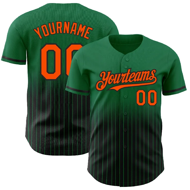 Baseball Jersey for Professional Custom Apparel-Custom Kelly Green Pinstripe Orange-Black Authentic Fade Fashion Baseball Jersey