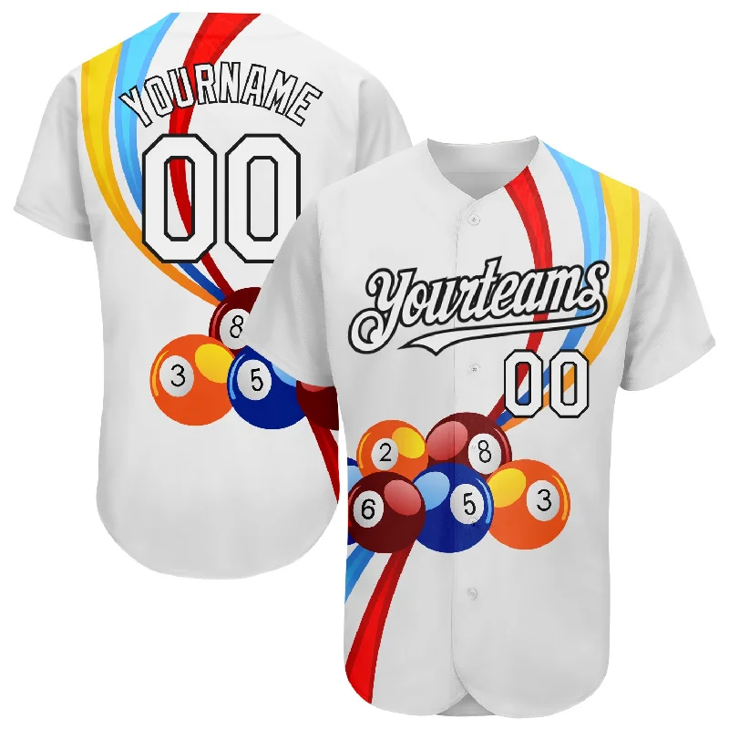 Custom Baseball Jersey for Players-Custom White Black 3D Pattern Design Billiards Authentic Baseball Jersey