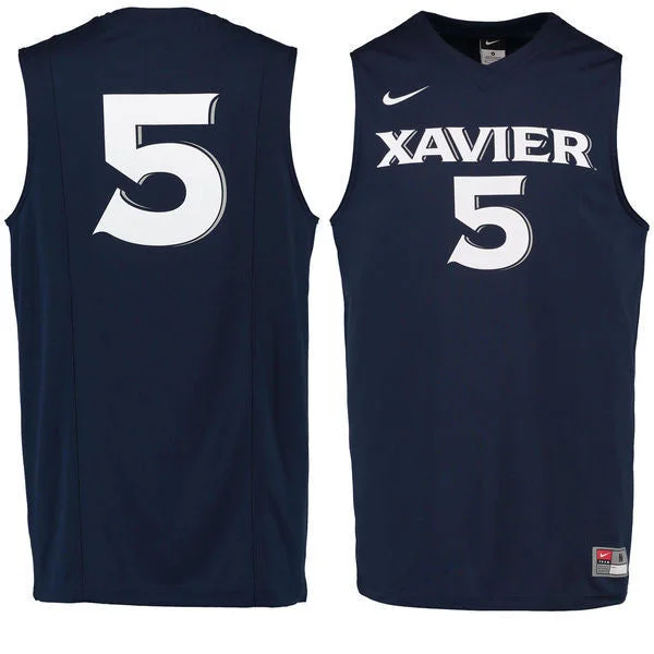 Basketball Jersey for Fan Support Apparel-Xavier Musketeers #5 Navy Blue Basketball College Basketball Jersey