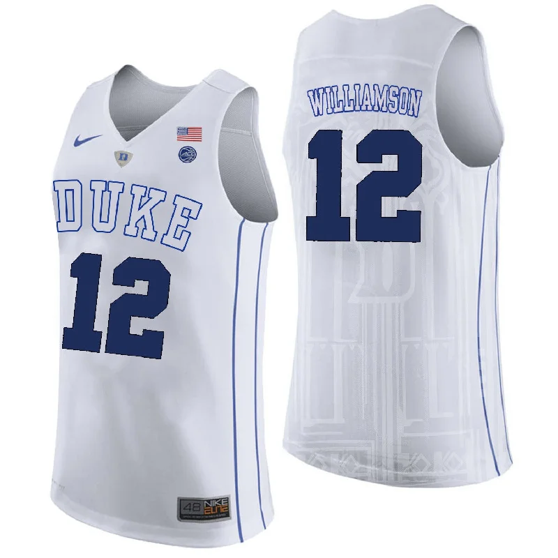 Basketball Jersey for Basketball Team Sponsorship Gear-Duke Blue Devils 12 Zion Williamson White College Basketball Elite Basketball Jersey