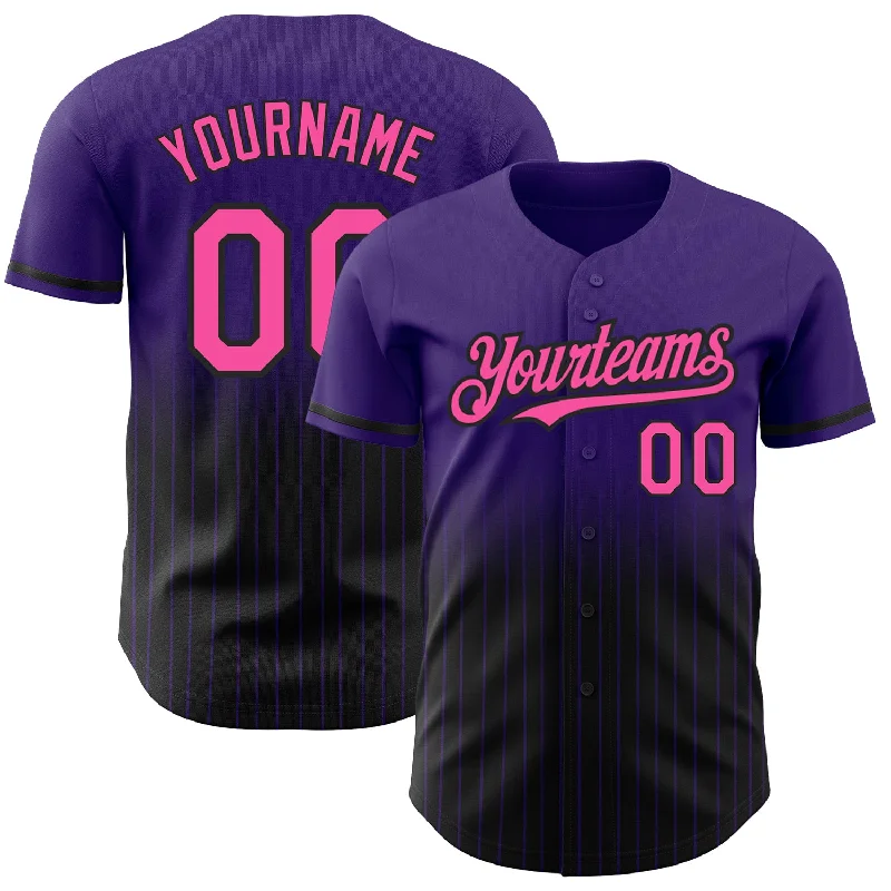 Baseball Jersey for Youth Fan Apparel-Custom Purple Pinstripe Pink-Black Authentic Fade Fashion Baseball Jersey