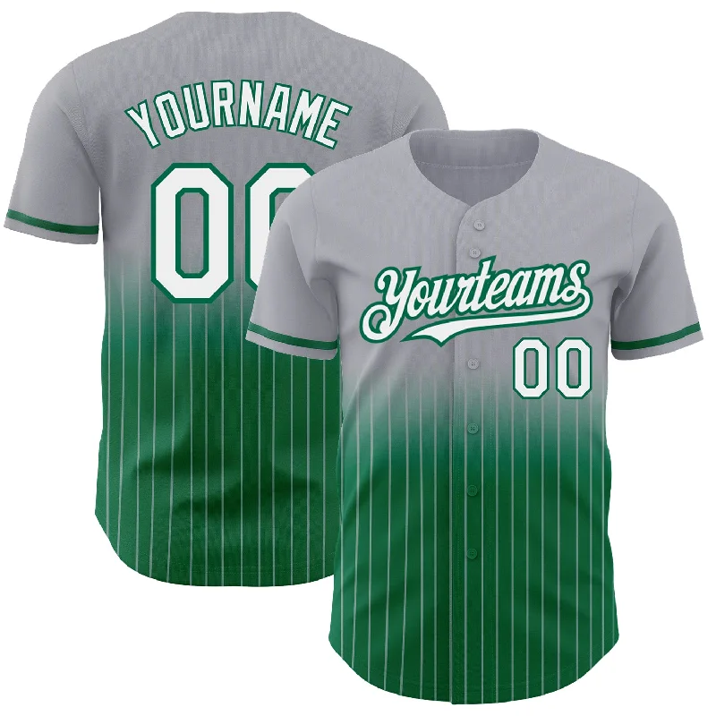 Baseball Jersey for Personalized Team Jerseys-Custom Gray Pinstripe White-Kelly Green Authentic Fade Fashion Baseball Jersey