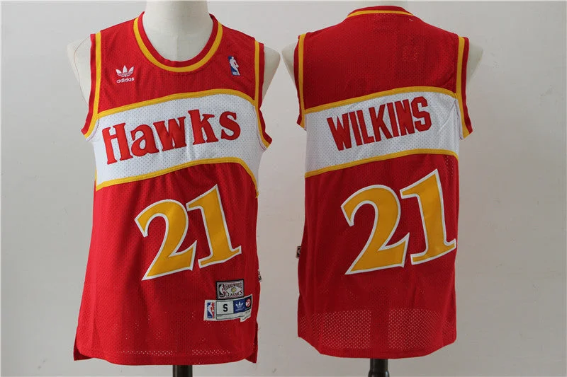 Basketball Jersey for Soft Cotton Fit-Hawks 21 Dominique Wilkins Red Hardwood Classics Basketball Jersey