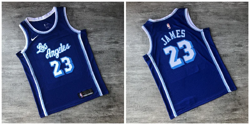 Basketball Jersey for Custom Team Uniforms-Lakers 23 Lebron James Blue Printed Swingman Basketball Jersey