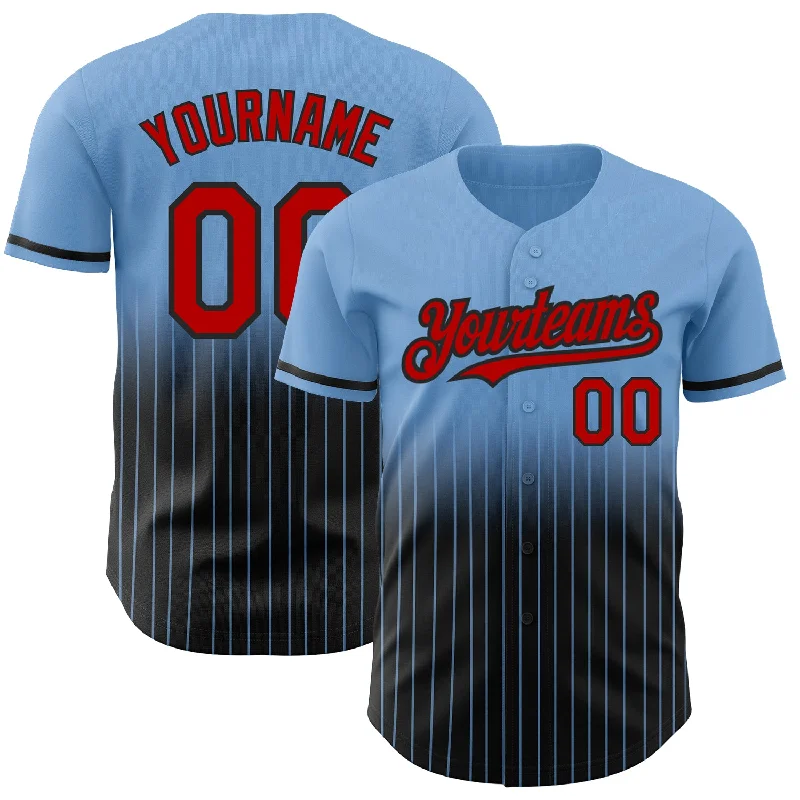 Baseball Jersey for Professional Team Jersey Design-Custom Light Blue Pinstripe Red-Black Authentic Fade Fashion Baseball Jersey