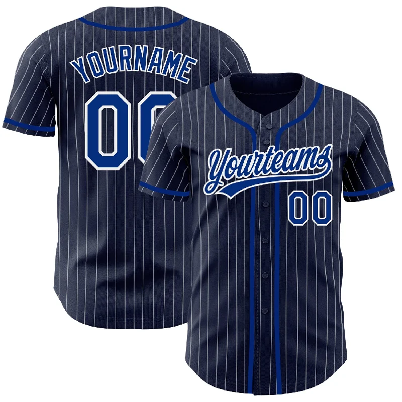 Baseball Jersey for Youth Custom Jerseys-Custom Navy White Pinstripe Royal Authentic Baseball Jersey