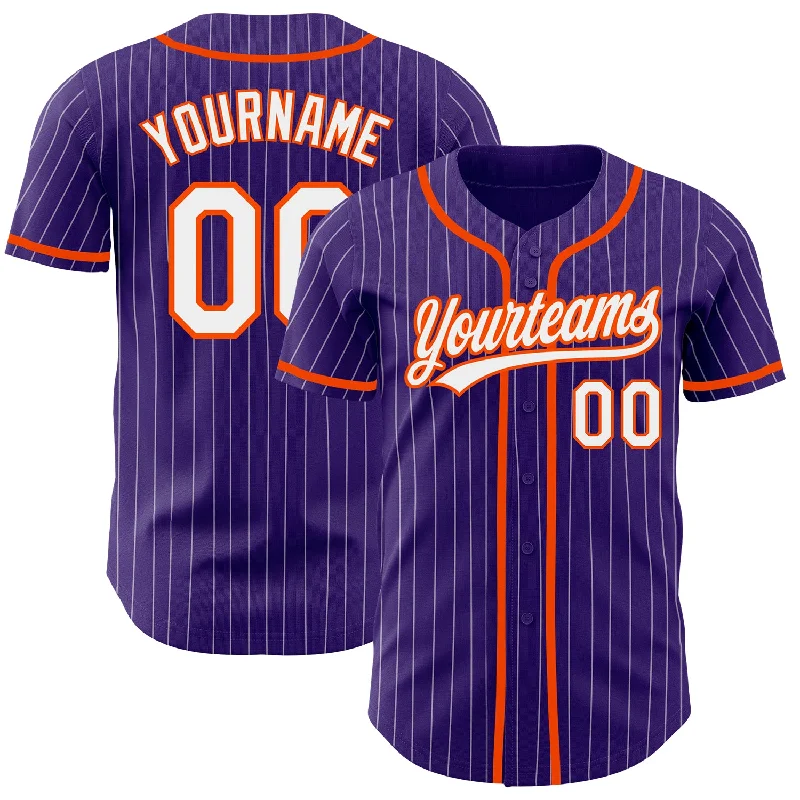 Baseball Jersey for Soft and Stretchy Material-Custom Purple White Pinstripe Orange Authentic Baseball Jersey