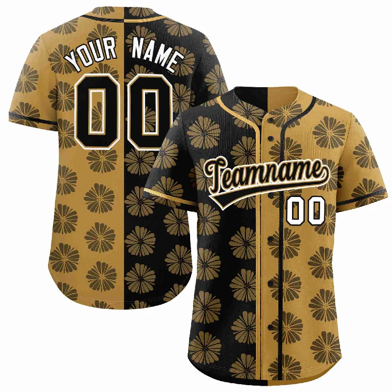 Baseball Jersey for Men-Custom Black Old Gold Split Fashion Flower Graffiti Pattern Authentic Baseball Jersey