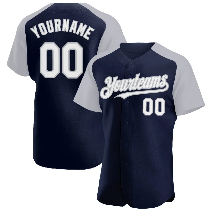 Baseball Jersey for Custom Colors-Custom Navy White-Gray Authentic Raglan Sleeves Baseball Jersey