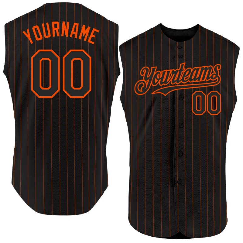 Baseball Jersey for Breathable and Soft Fit-Custom Black Orange Pinstripe Orange Authentic Sleeveless Baseball Jersey