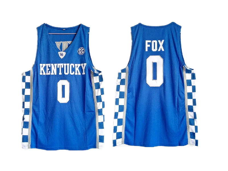 Basketball Jersey for Team Identification-Kentucky Wildcats 0 De'Aaron Fox Blue College Basketball Basketball Jersey