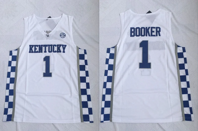 Basketball Jersey for Trendy Streetwear-Kentucky Wildcats 1 Devin Booker White College Basketball Basketball Jersey