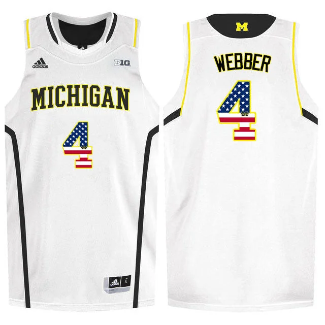 Basketball Jersey for Kids Custom Uniforms-Michigan Wolverines 4 Chirs Webber White College Basketball Basketball Jersey