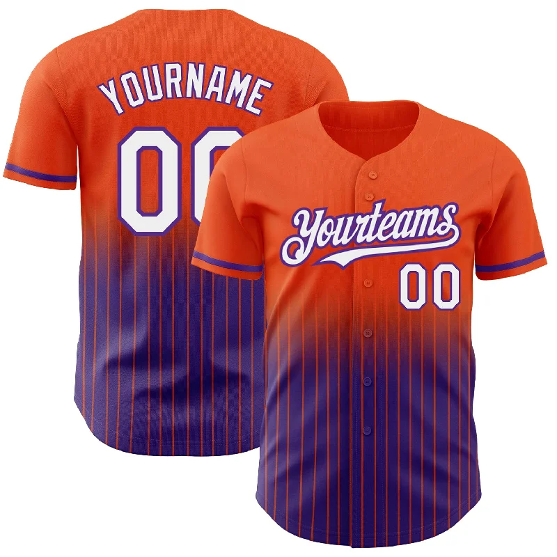 Baseball Jersey for Comfortable and Soft Team Jerseys-Custom Orange Pinstripe White-Purple Authentic Fade Fashion Baseball Jersey