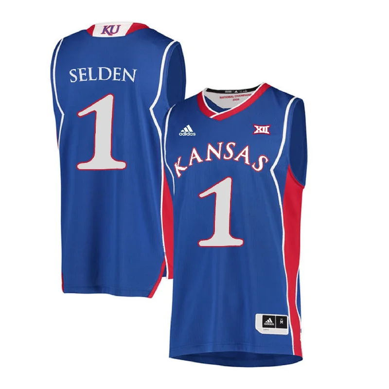 Basketball Jersey for Sports Event Apparel-Kansas Jayhawks 1 Wayne Selden Jr. Blue Throwback College Basketball Basketball Jersey