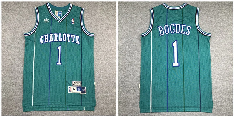 Basketball Jersey for Game Day Apparel-Hornets 1 Muggsy Bogues Green Hardwood Classics Basketball Jersey