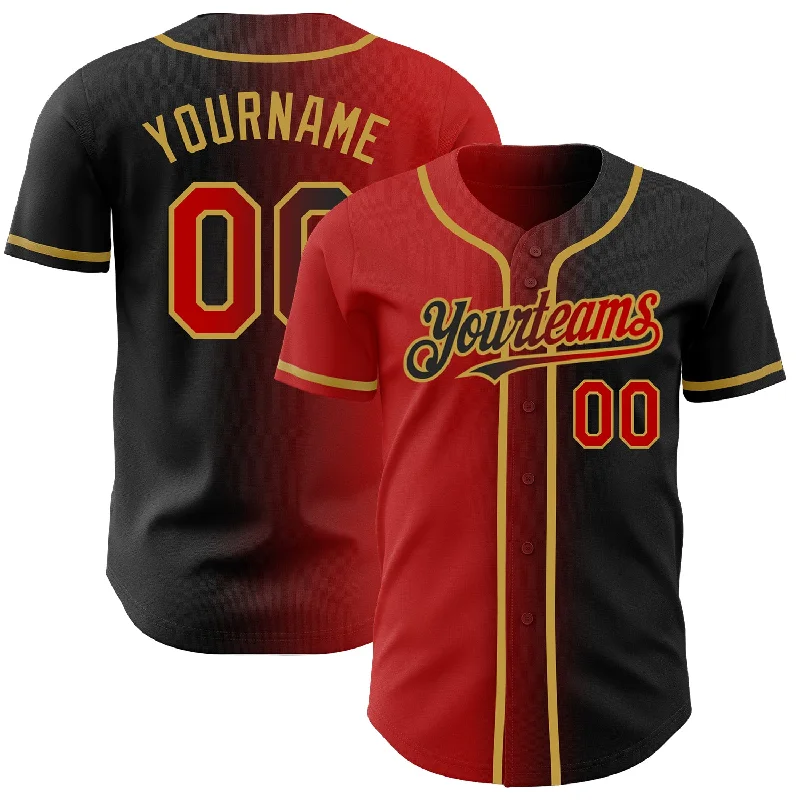 Baseball Jersey for Personalized Fan Gear-Custom Black Red-Old Gold Authentic Gradient Fashion Baseball Jersey