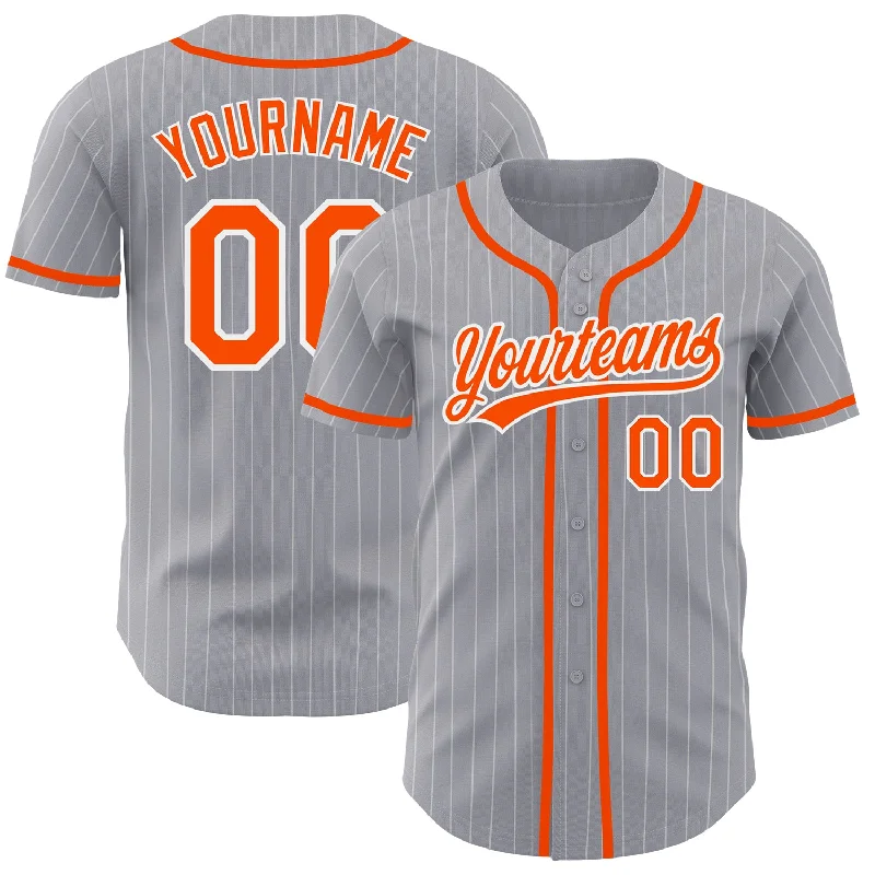 Baseball Jersey for Team Member Jerseys-Custom Gray White Pinstripe Orange Authentic Baseball Jersey