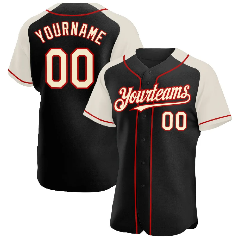 Baseball Jersey for Baseball Event Merch-Custom Black Cream-Red Authentic Raglan Sleeves Baseball Jersey