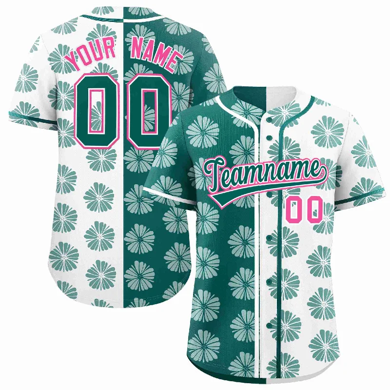 Baseball Jersey for School Spirit-Custom Aqua White Split Fashion Flower Graffiti Pattern Authentic Baseball Jersey