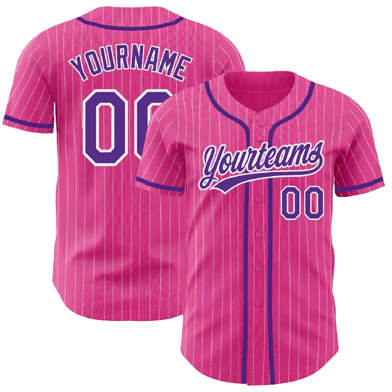 Baseball Jersey for Soft and Stretchy Material-Custom Pink White Pinstripe Purple Authentic Baseball Jersey