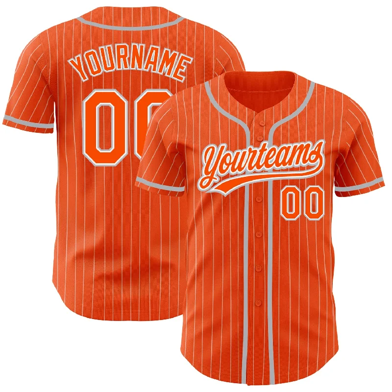 Baseball Jersey for Premium Custom Player Jerseys-Custom Orange White Pinstripe Gray Authentic Baseball Jersey