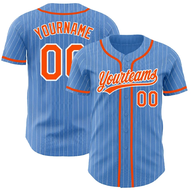 Baseball Jersey for Baseball Training Gear-Custom Powder Blue White Pinstripe Orange Authentic Baseball Jersey