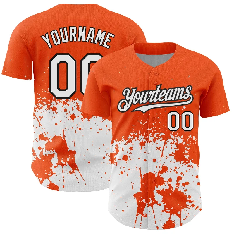 Baseball Jersey for Professional Baseball Gear-Custom Orange White-Black 3D Pattern Design Abstract Splash Grunge Art Authentic Baseball Jersey