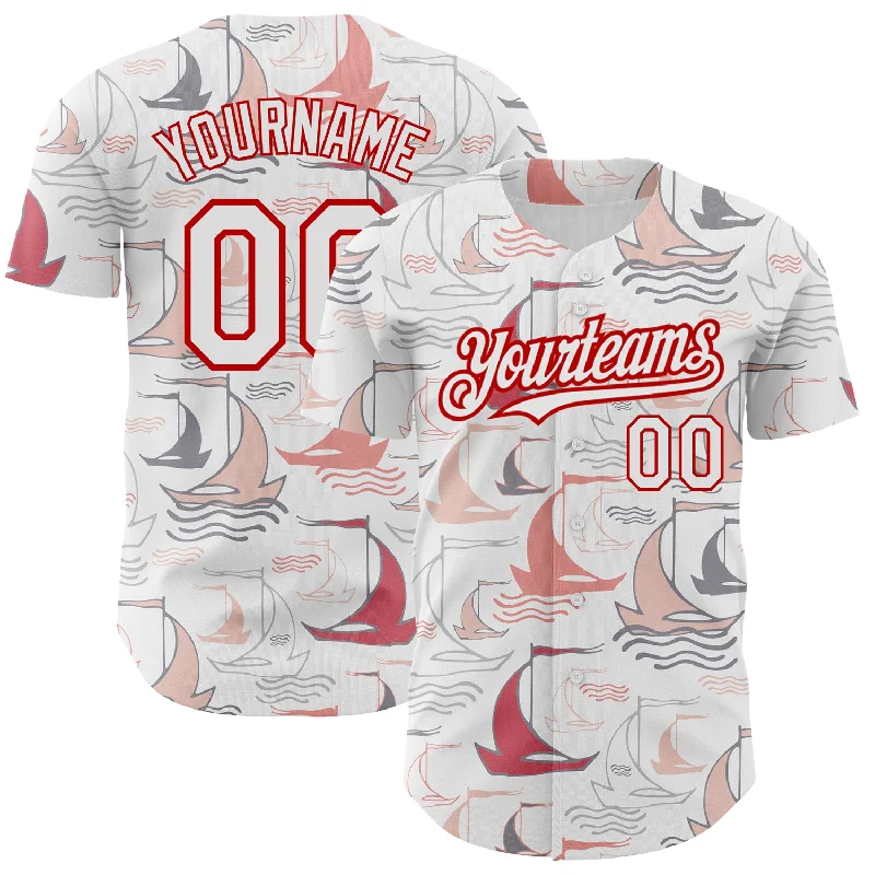 Baseball Jersey for Team Uniforms-Custom White Red 3D Pattern Design Sailing Boats Authentic Baseball Jersey