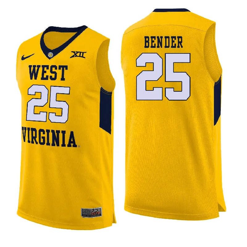 Basketball Jersey for High School Uniforms-West Virginia Mountaineers 25 Maciej Bender Yellow College Basketball Basketball Jersey