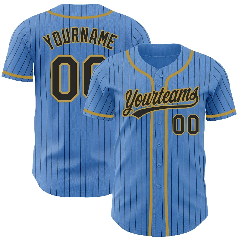 Baseball Jersey for Professional Baseball Gear-Custom Powder Blue Black Pinstripe Old Gold Authentic Baseball Jersey