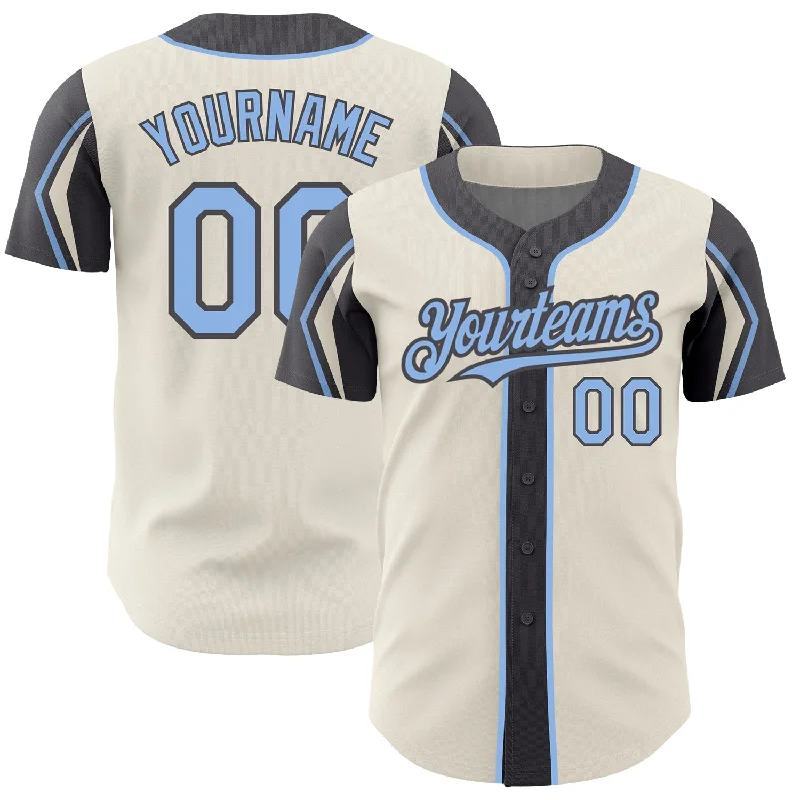 Baseball Jersey for Youth-Custom Cream Light Blue-Steel Gray 3 Colors Arm Shapes Authentic Baseball Jersey