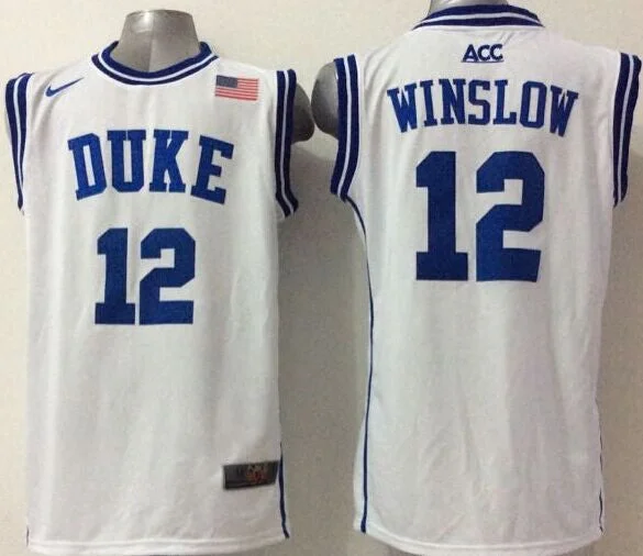 Basketball Jersey for Performance Fit Design-Duke Blue Devils 12 Winslow White College Basketball Jersey