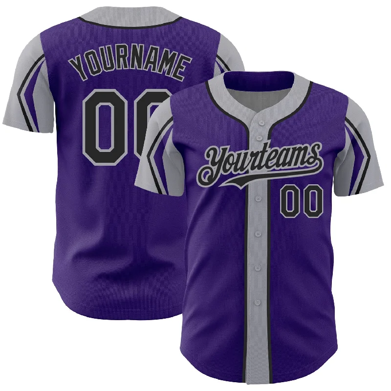 Baseball Jersey for Sporty Casual Wear-Custom Purple Black-Gray 3 Colors Arm Shapes Authentic Baseball Jersey