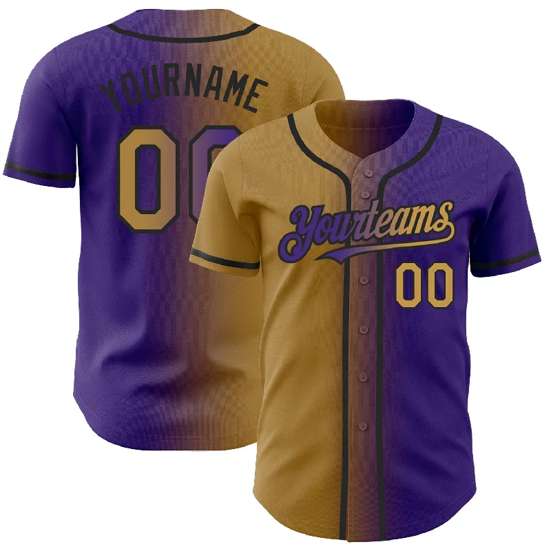 Baseball Jersey for High-Quality Materials-Custom Purple Old Gold-Black Authentic Gradient Fashion Baseball Jersey