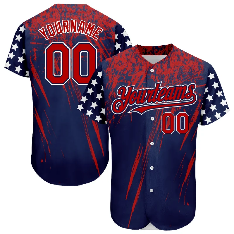 Baseball Jersey for Official Team Branding-Custom Navy Red-Royal 3D American Flag Authentic Baseball Jersey