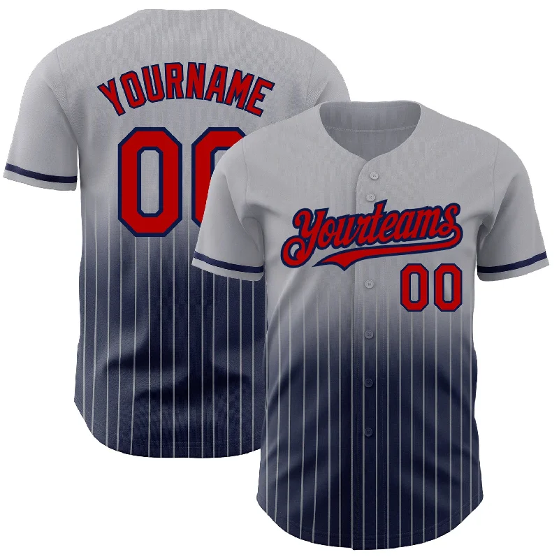 Baseball Jersey for Lightweight Game Wear-Custom Gray Pinstripe Red-Navy Authentic Fade Fashion Baseball Jersey