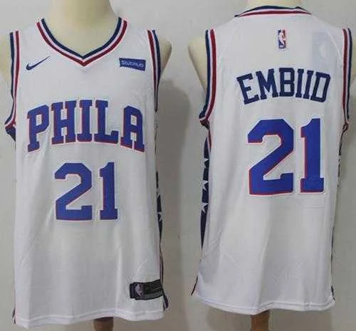 Basketball Jersey for Custom Name and Numbering-76ers 21 Joel Embiid White Swingman Basketball Jersey