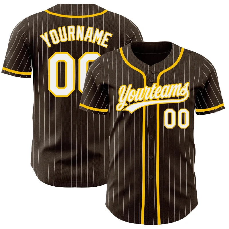 Baseball Jersey for All-Around Baseball Wear-Custom Brown White Pinstripe Yellow Authentic Baseball Jersey