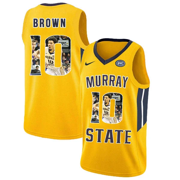 Basketball Jersey for Professional and College Teams-Murray State Racers 10 Tevin Brown Yellow Fashion College Basketball Basketball Jersey