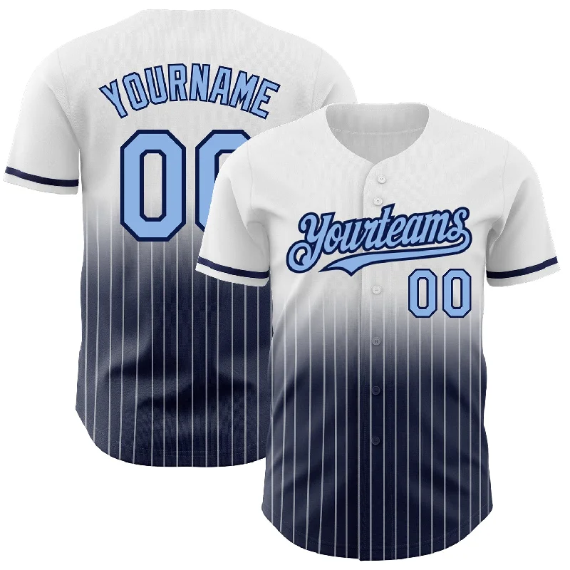 Baseball Jersey for Custom Name and Numbering-Custom White Pinstripe Light Blue-Navy Authentic Fade Fashion Baseball Jersey