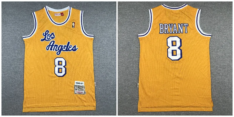 Basketball Jersey for Team Uniforms-Lakers 8 Kobe Bryant Yellow 1996-97 Hardwood Classics Swingman Basketball Jersey